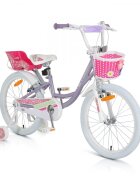 Byox Bicicleta pentru fetite cu roti ajutatoare Fashion Girl Lilac 20 inch varsta 6-9 ani cu inaltimea recomandata 135-155 cm scaun si ghidon reglabile pe inaltime frana de mana pe ambele roti cosulet si claxon incluse