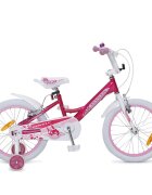 Byox Bicicleta pentru fetite cu roti ajutatoare Lovely 18 inch varsta 6-9 ani inaltimea recomandata peste 115 cm roti ajutatoare frana de mana pe ambele roti claxon sa si ghidon reglabile pe inaltime