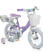 Byox Bicicleta pentru fetite Eden 14 inch cu roti ajutatoare si portbagaj scaun si ghidon ajustabile cosulet frontal pentru accesorii portbagaj pentru papusi de la 3 ani frana de mana pe ambele roti