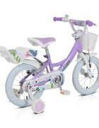 Byox Bicicleta pentru fetite Eden 14 inch cu roti ajutatoare si portbagaj scaun si ghidon ajustabile cosulet frontal pentru accesorii portbagaj pentru papusi de la 3 ani frana de mana pe ambele roti