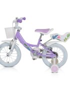 Byox Bicicleta pentru fetite Eden 14 inch cu roti ajutatoare si portbagaj scaun si ghidon ajustabile cosulet frontal pentru accesorii portbagaj pentru papusi de la 3 ani frana de mana pe ambele roti