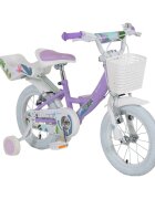 Byox Bicicleta pentru fetite Eden 14 inch cu roti ajutatoare si portbagaj scaun si ghidon ajustabile cosulet frontal pentru accesorii portbagaj pentru papusi de la 3 ani frana de mana pe ambele roti