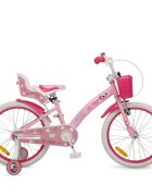 Byox Bicicleta pentru fetite Puppy 20 inch varsta 6-9 ani inaltimea 135-155 cm cu roti ajutatoare cosulet de depozitare frontal si cosulet pentru papusa in spate aparatori roti claxon