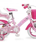 Byox Bicicleta pentru fetite Puppy Roz 12 inch varsta 3-4 ani inaltimea recomandata 87-120 cm frana de mana pe ambele roti cosulet si scaunel pentru papusa roti ajutatoare aparatori pentru roti