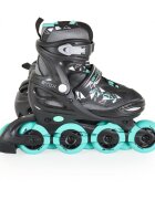 Byox Role reglabile marime 34-37 pentru copii cu roti din PUbaza din aluminiuinchidere cu sireturicurea Velcro si catarama dubla Dazzle Teal