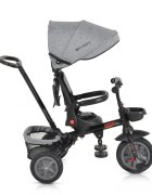 Byox Tricicleta pentru copii Explore Grey pliabila cu sezut rotativ spatar reglabil suport pentru picioare pneuri din cauciuc maner cu control al directiei cosulet pentru accesorii