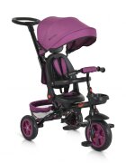Byox Tricicleta pentru copii Explore Purple pliabila cu sezut rotativ spatar reglabil suport pentru picioare pneuri din cauciuc maner cu control al directiei cosulet pentru accesorii