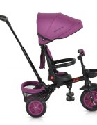 Byox Tricicleta pentru copii Explore Purple pliabila cu sezut rotativ spatar reglabil suport pentru picioare pneuri din cauciuc maner cu control al directiei cosulet pentru accesorii