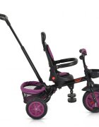 Byox Tricicleta pentru copii Explore Purple pliabila cu sezut rotativ spatar reglabil suport pentru picioare pneuri din cauciuc maner cu control al directiei cosulet pentru accesorii