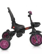 Byox Tricicleta pentru copii Explore Purple pliabila cu sezut rotativ spatar reglabil suport pentru picioare pneuri din cauciuc maner cu control al directiei cosulet pentru accesorii