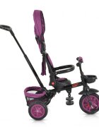 Byox Tricicleta pentru copii Explore Purple pliabila cu sezut rotativ spatar reglabil suport pentru picioare pneuri din cauciuc maner cu control al directiei cosulet pentru accesorii