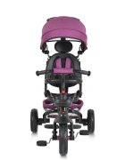Byox Tricicleta pentru copii Explore Purple pliabila cu sezut rotativ spatar reglabil suport pentru picioare pneuri din cauciuc maner cu control al directiei cosulet pentru accesorii