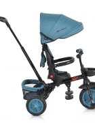 Byox Tricicleta pentru copii Explore Turquoise pliabila cu sezut rotativ spatar reglabil suport pentru picioare pneuri din cauciuc maner cu control al directiei cosulet pentru accesorii