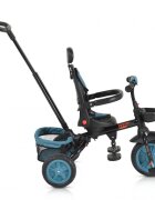 Byox Tricicleta pentru copii Explore Turquoise pliabila cu sezut rotativ spatar reglabil suport pentru picioare pneuri din cauciuc maner cu control al directiei cosulet pentru accesorii