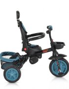 Byox Tricicleta pentru copii Explore Turquoise pliabila cu sezut rotativ spatar reglabil suport pentru picioare pneuri din cauciuc maner cu control al directiei cosulet pentru accesorii