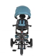Byox Tricicleta pentru copii Explore Turquoise pliabila cu sezut rotativ spatar reglabil suport pentru picioare pneuri din cauciuc maner cu control al directiei cosulet pentru accesorii