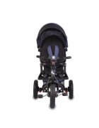 Byox Tricicleta pentru copii Jockey Dark Blue cu sezut rotativ si spatar reglabil 2 seturi suport picioruse roti mari din cauciuc maner cu control al directiei scaun confortabil cu husa moale si frana pe rotile din spate
