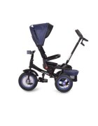 Byox Tricicleta pentru copii Jockey Dark Blue cu sezut rotativ si spatar reglabil 2 seturi suport picioruse roti mari din cauciuc maner cu control al directiei scaun confortabil cu husa moale si frana pe rotile din spate