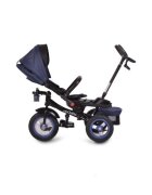 Byox Tricicleta pentru copii Jockey Dark Blue cu sezut rotativ si spatar reglabil 2 seturi suport picioruse roti mari din cauciuc maner cu control al directiei scaun confortabil cu husa moale si frana pe rotile din spate