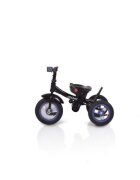 Byox Tricicleta pentru copii Jockey Dark Blue cu sezut rotativ si spatar reglabil 2 seturi suport picioruse roti mari din cauciuc maner cu control al directiei scaun confortabil cu husa moale si frana pe rotile din spate