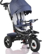 Byox Tricicleta pentru copii Jockey Dark Blue cu sezut rotativ si spatar reglabil 2 seturi suport picioruse roti mari din cauciuc maner cu control al directiei scaun confortabil cu husa moale si frana pe rotile din spate