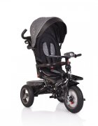 Byox Tricicleta pentru copii Jockey Grey Stars cu sezut rotativ si spatar reglabil 2 seturi suport picioruse roti mari din cauciuc maner cu control al directiei scaun confortabil cu husa moale si frana pe rotile din spate
