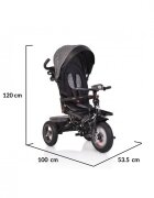 Byox Tricicleta pentru copii Jockey Grey Stars cu sezut rotativ si spatar reglabil 2 seturi suport picioruse roti mari din cauciuc maner cu control al directiei scaun confortabil cu husa moale si frana pe rotile din spate