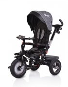 Byox Tricicleta pentru copii Jockey Grey Stars cu sezut rotativ si spatar reglabil 2 seturi suport picioruse roti mari din cauciuc maner cu control al directiei scaun confortabil cu husa moale si frana pe rotile din spate