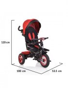 Byox Tricicleta pentru copii Jockey Red cu sezut rotativ si spatar reglabil 2 seturi suport picioruse roti mari din cauciuc maner cu control al directiei scaun confortabil cu husa moale si frana pe rotile din spate
