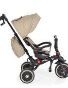 Byox Tricicleta pentru copii Pluto Beige pliabila cu scaun rotativ si spatar reglabil roti din cauciuc Eva maner cu control al directiei 2 seturi suport picioruse sistem roata libera si frana pe rotile din spate