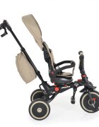 Byox Tricicleta pentru copii Pluto Beige pliabila cu scaun rotativ si spatar reglabil roti din cauciuc Eva maner cu control al directiei 2 seturi suport picioruse sistem roata libera si frana pe rotile din spate