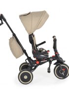 Byox Tricicleta pentru copii Pluto Beige pliabila cu scaun rotativ si spatar reglabil roti din cauciuc Eva maner cu control al directiei 2 seturi suport picioruse sistem roata libera si frana pe rotile din spate