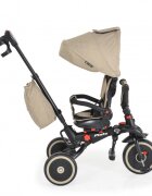 Byox Tricicleta pentru copii Pluto Beige pliabila cu scaun rotativ si spatar reglabil roti din cauciuc Eva maner cu control al directiei 2 seturi suport picioruse sistem roata libera si frana pe rotile din spate
