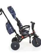 Byox Tricicleta pentru copii Pluto Blue pliabila cu scaun rotativ si spatar reglabil roti din cauciuc Eva maner cu control al directiei 2 seturi suport picioruse sistem roata libera si frana pe rotile din spate