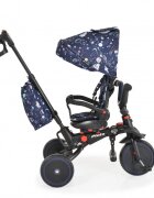Byox Tricicleta pentru copii Pluto Blue pliabila cu scaun rotativ si spatar reglabil roti din cauciuc Eva maner cu control al directiei 2 seturi suport picioruse sistem roata libera si frana pe rotile din spate