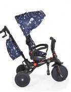 Byox Tricicleta pentru copii Pluto Blue pliabila cu scaun rotativ si spatar reglabil roti din cauciuc Eva maner cu control al directiei 2 seturi suport picioruse sistem roata libera si frana pe rotile din spate