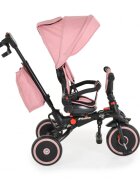 Byox Tricicleta pentru copii Pluto Pink pliabila cu scaun rotativ si spatar reglabil roti din cauciuc Eva maner cu control al directiei 2 seturi suport picioruse sistem roata libera si frana pe rotile din spate