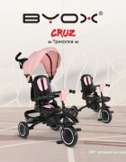 Byox Tricicleta pliabila pentru copii Cruz Pink cu scaun rotativ 360 gradespatar reglabilcopertinamaer parental reglabilroti EVA cu franacosuletgentuta si suport pahar