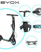 Byox Trotineta cu cadru din aluminiu3 nivele de reglare a inaltimiiroti PUsuspensiifrana de mana pe discde la 10 ani pana la 100kg Plexus Limited Edition turqouize cu suport sticla si centura transport incluse