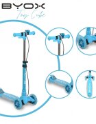Byox Trotineta pliabila cu inaltime reglabilabaza antiderapanta cu lumini LEDroti cu lumini LEDfrana de manade la 3 ani si pana la 50 kgmuzicafar si clopotel Toy Cube Blue