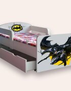 CameraMagica Pat pentru copii Batman cu manere sertar si saltea 2-12 ani 160x80 cm