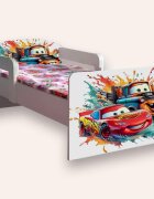 CameraMagica Pat pentru copii Cars Fulger Mcqueen si Bucsa cu manere si saltea 2-6 ani 130x60 cm