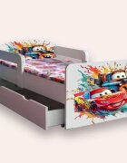 CameraMagica Pat pentru copii Cars Fulger Mcqueen si Bucsa cu manere si sertar 2-6 ani 130x60 cm