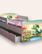 CameraMagica Pat pentru copii Crocodil cu manere si sertar 2-6 ani 130x60 cm