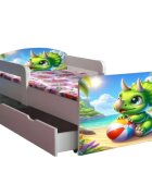 CameraMagica Pat pentru copii Dragon cu manere sertar si saltea 2-12 ani 160x80 cm