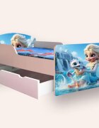 CameraMagica Pat pentru copii Elsa si dragonul cu sertar si saltea 2-6 ani 130x60 cm