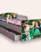 CameraMagica Pat pentru copii Frozen varianta 2 cu manere sertar si saltea 2-6 ani 130x60 cm