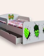 CameraMagica Pat pentru copii Halk cu manere si sertar 2-6 ani 130x60 cm