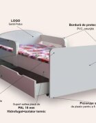 CameraMagica Pat pentru copii Labubu cu manere si sertar 2-8 ani 140x70 cm