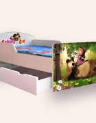 CameraMagica Pat pentru copii Masha si ursul cu sertar si saltea 2-6 ani 130x60 cm